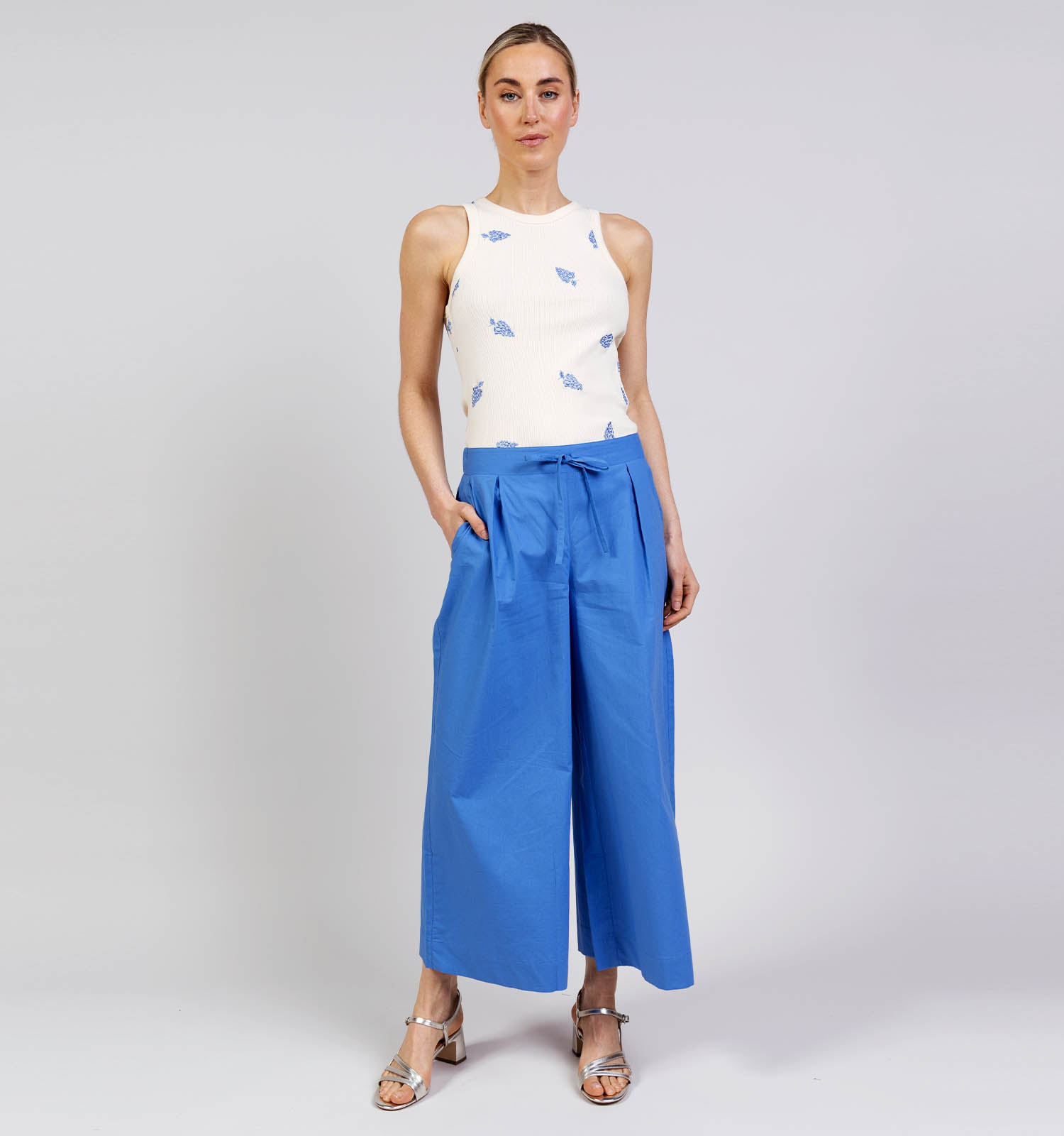 Desires Frances Mid Waisted Blauwe Culotte Broek