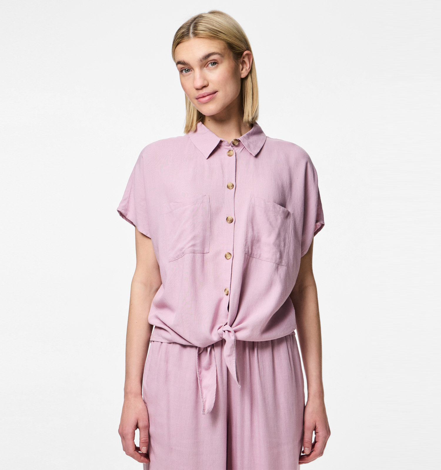 Pieces Pia Tie Blouse en Rose