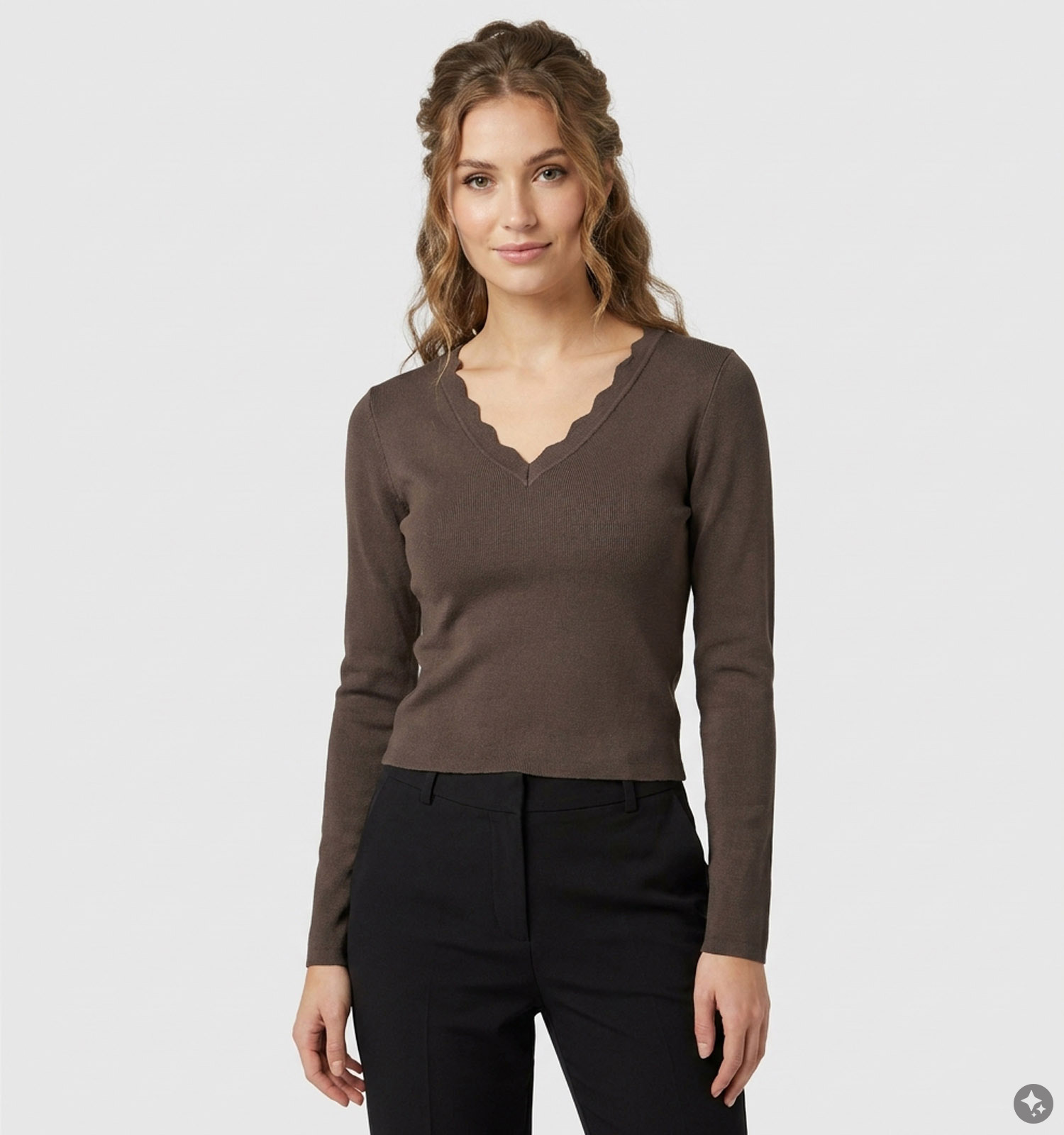 Pieces Celia Wren Bordeaux T-shirt met Lange Mouwen