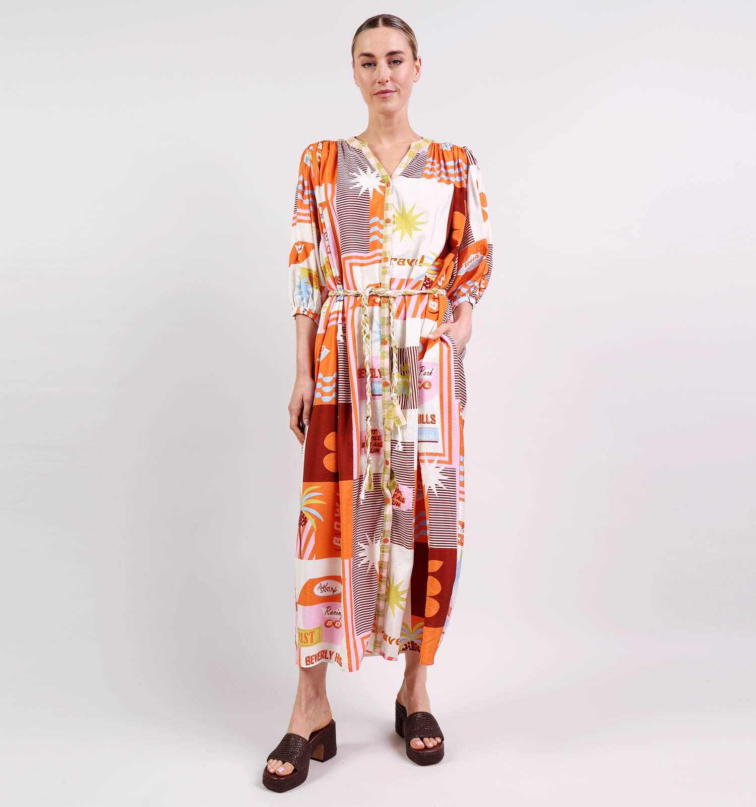 Adoré Alvae Oranje/Multi Lange Jurk
