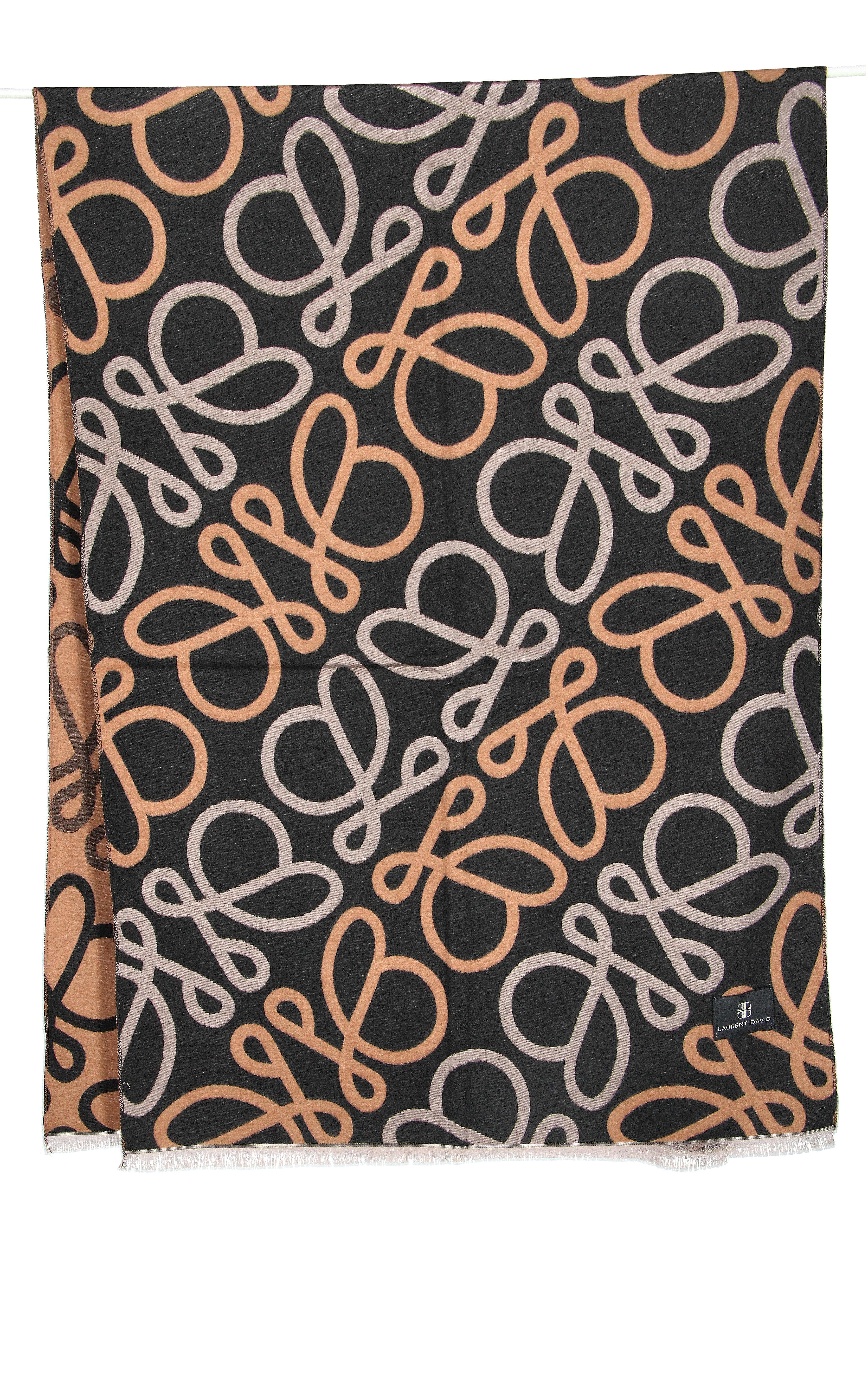 Laurent David Zwarte Sjaal met Kettingprint