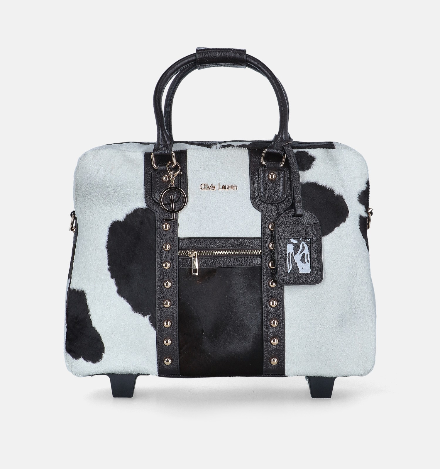 Olivia Lauren Cowhide Sac ordinateur Trolley en Blanc/Noir
