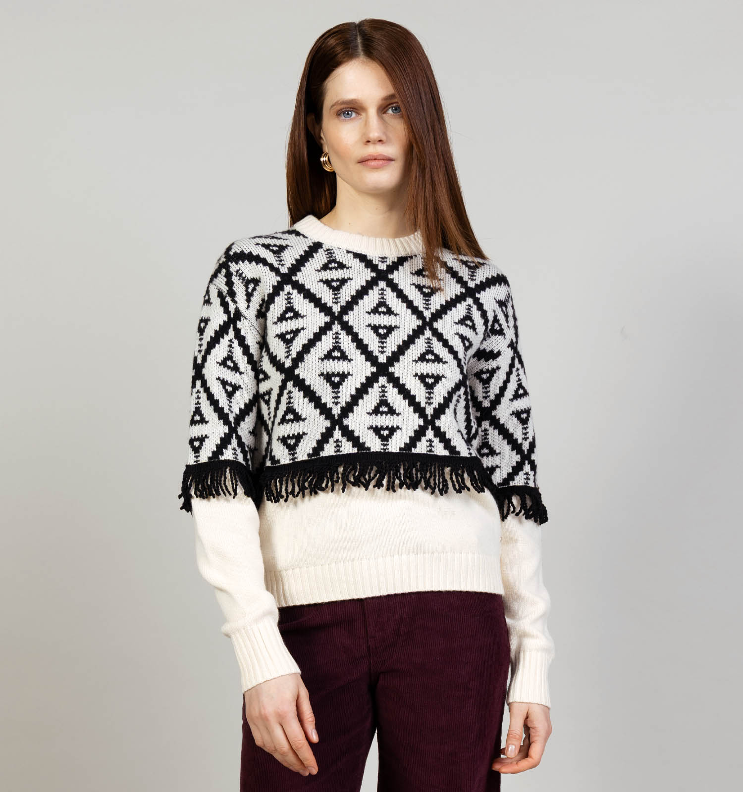 Mexx Jacquard Fringes Ecru Trui