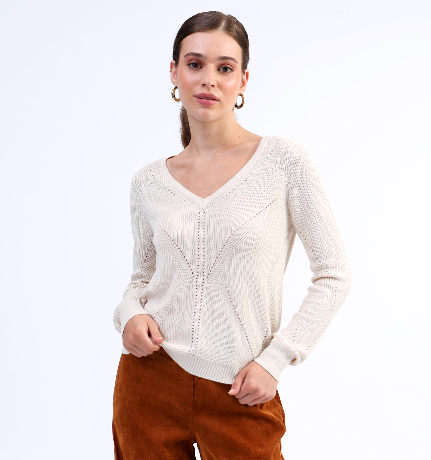 Vero Moda Newlexsun Beige Trui met v hals Dames Truien Online