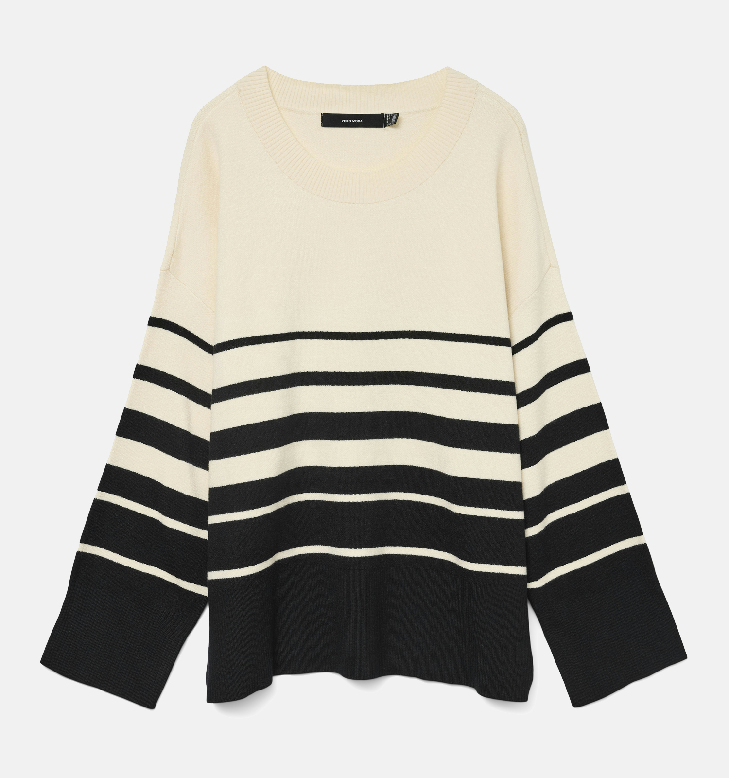 Vero Moda Curve Saba Gestreepte Ecru/Zwarte Trui