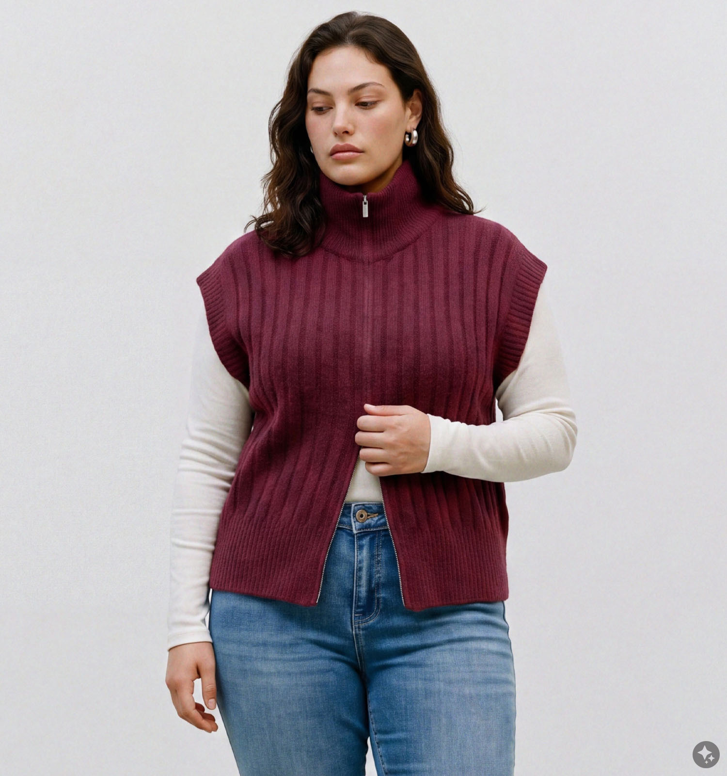 Vero Moda Curve Bang Rib Highneck Bordeaux Vest