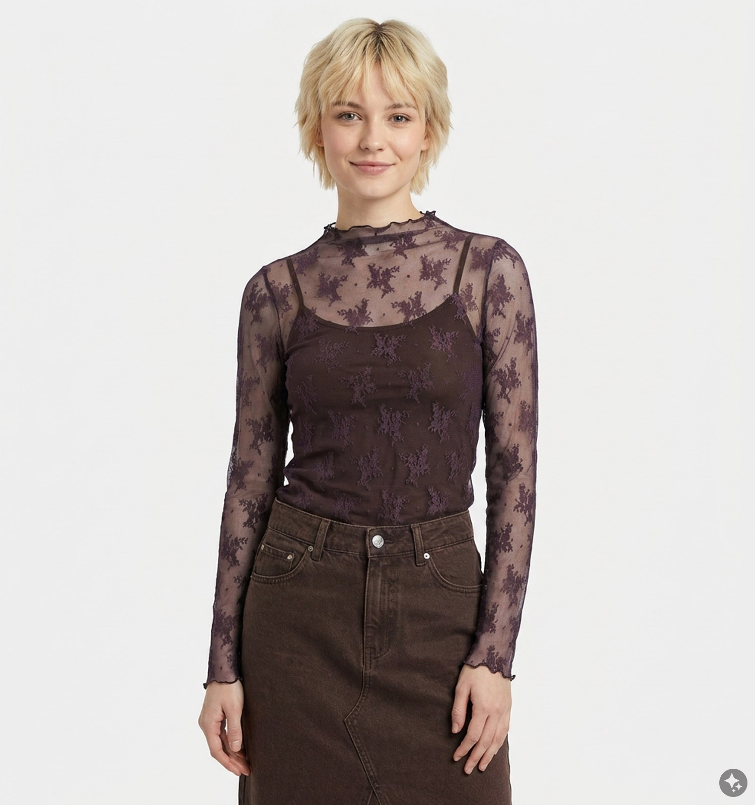 Pieces Vio Mesh Bordeaux T-shirt met Lange Mouwen