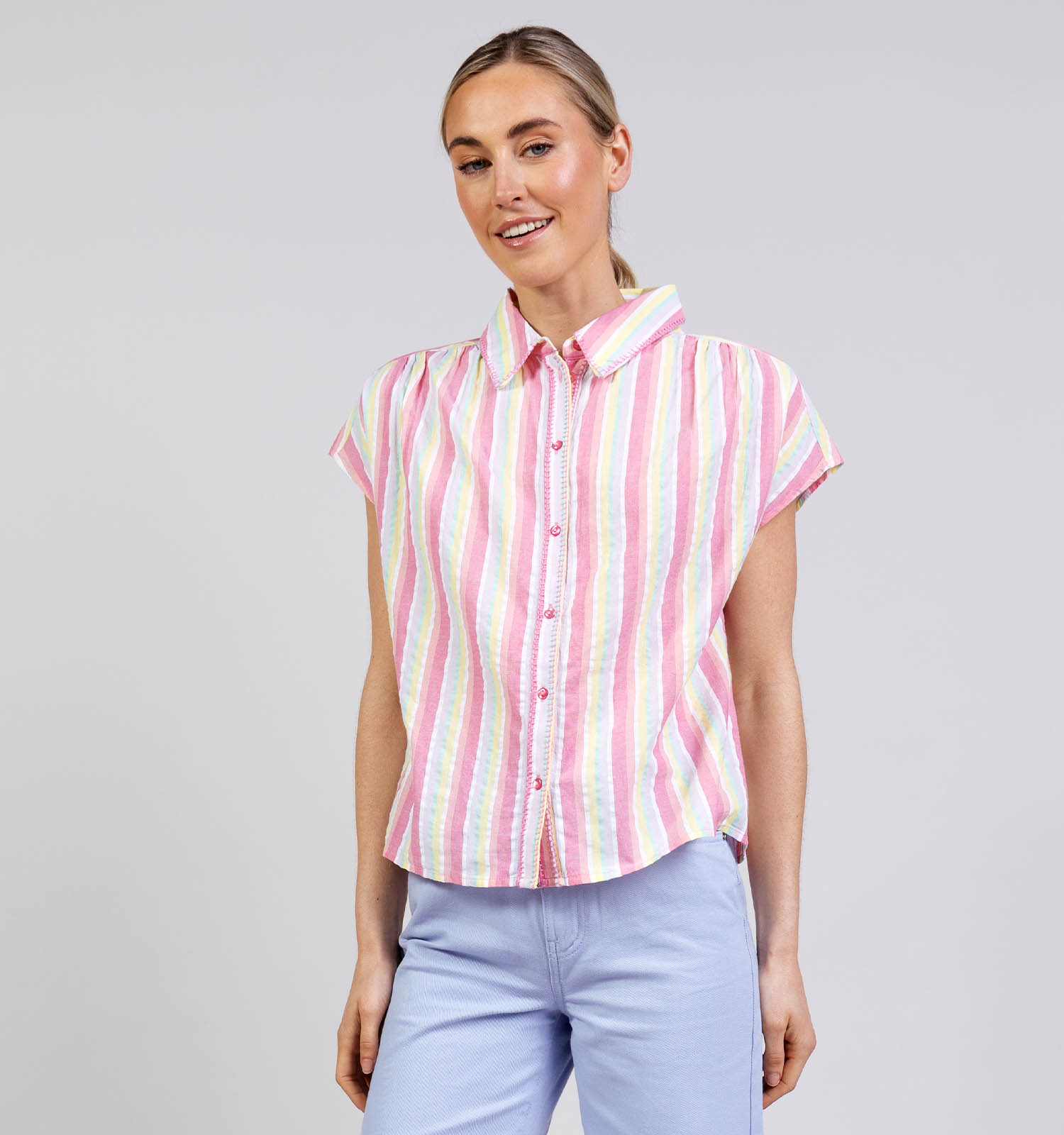 Pieces Batithana Gestreept Hemd Roze/Geel