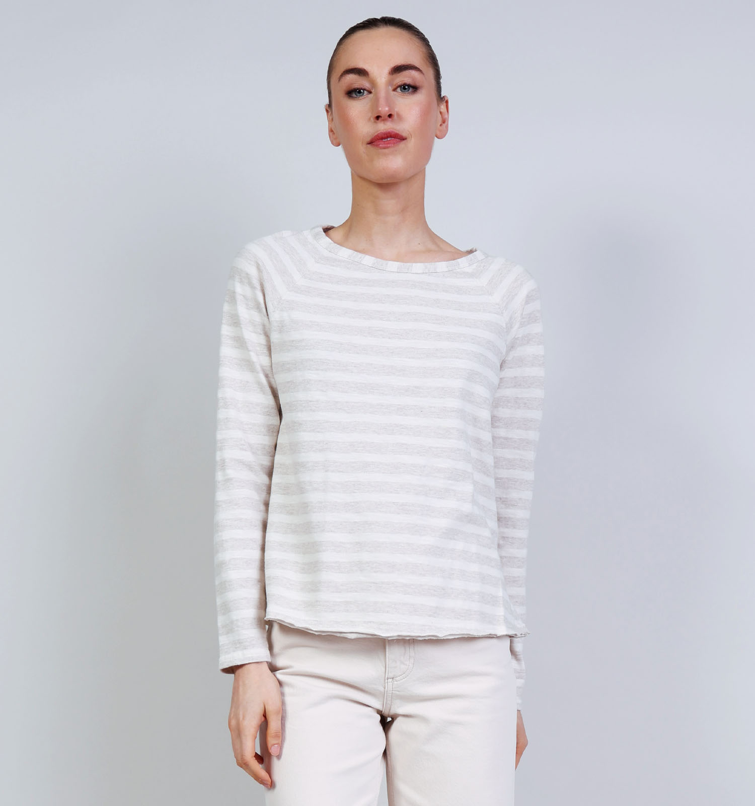 The Shirt Project Grijze T-shirt met Lange Mouwen Gestreept