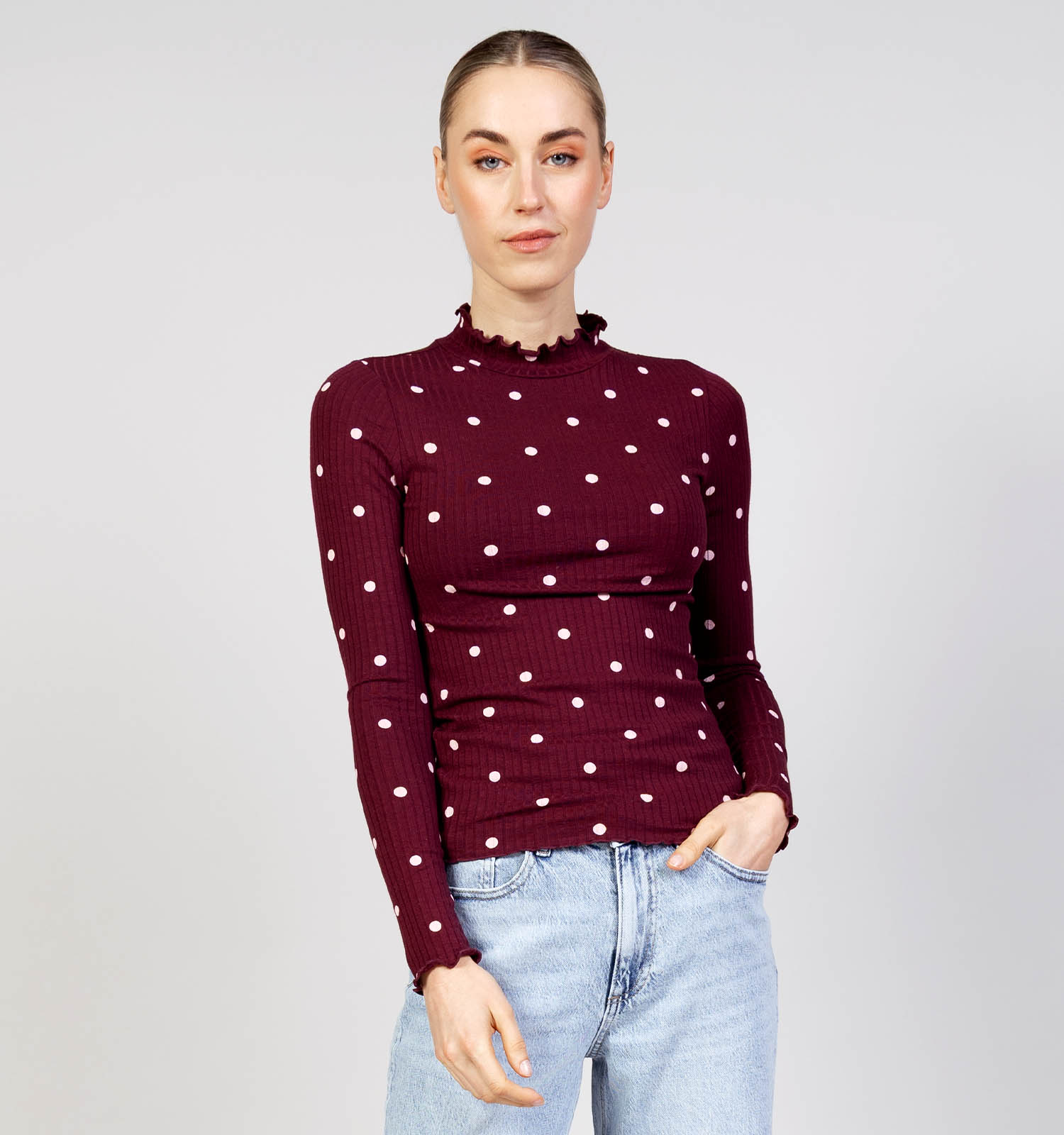 JDY Fransiska Polkadot Bordeaux T-shirt