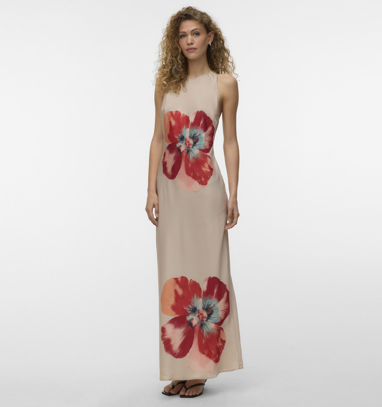 Vero Moda Reba Hibisca Robe mi-longue en Beige