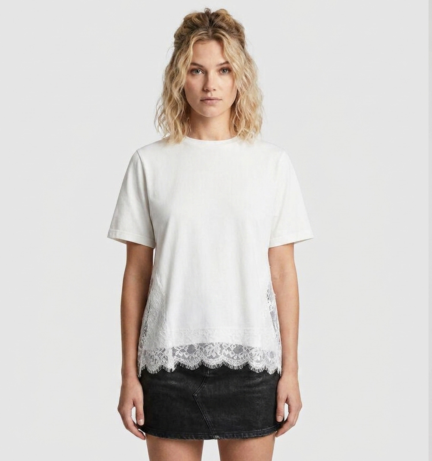 Vila Vigdis Witte T-shirt met Kant