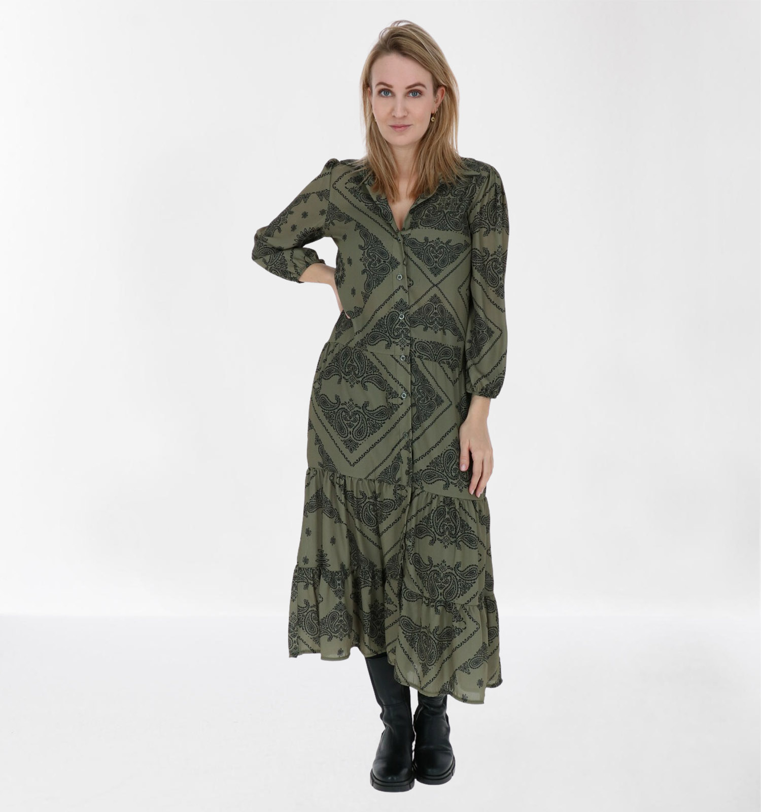 Robe chemise top vert kaki