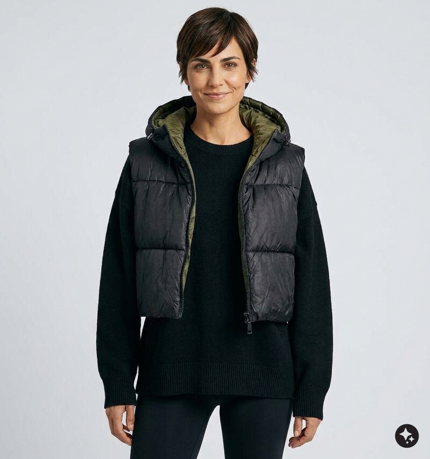 Deeluxe Original Andriva Zwarte/Groene Bodywarmer met Kap