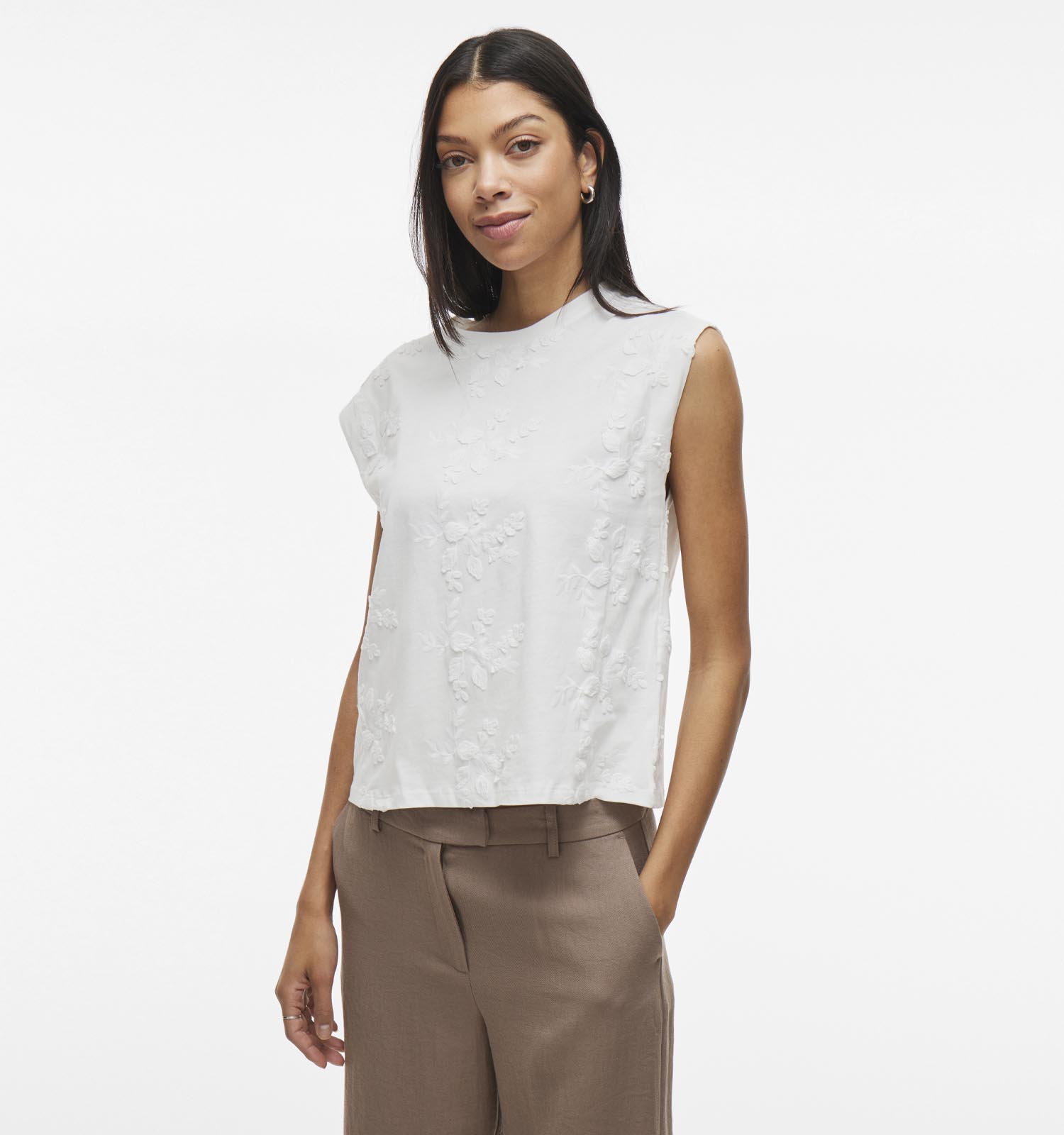 Vila Nayla O-Neck Witte T-shirt zonder Mouwen