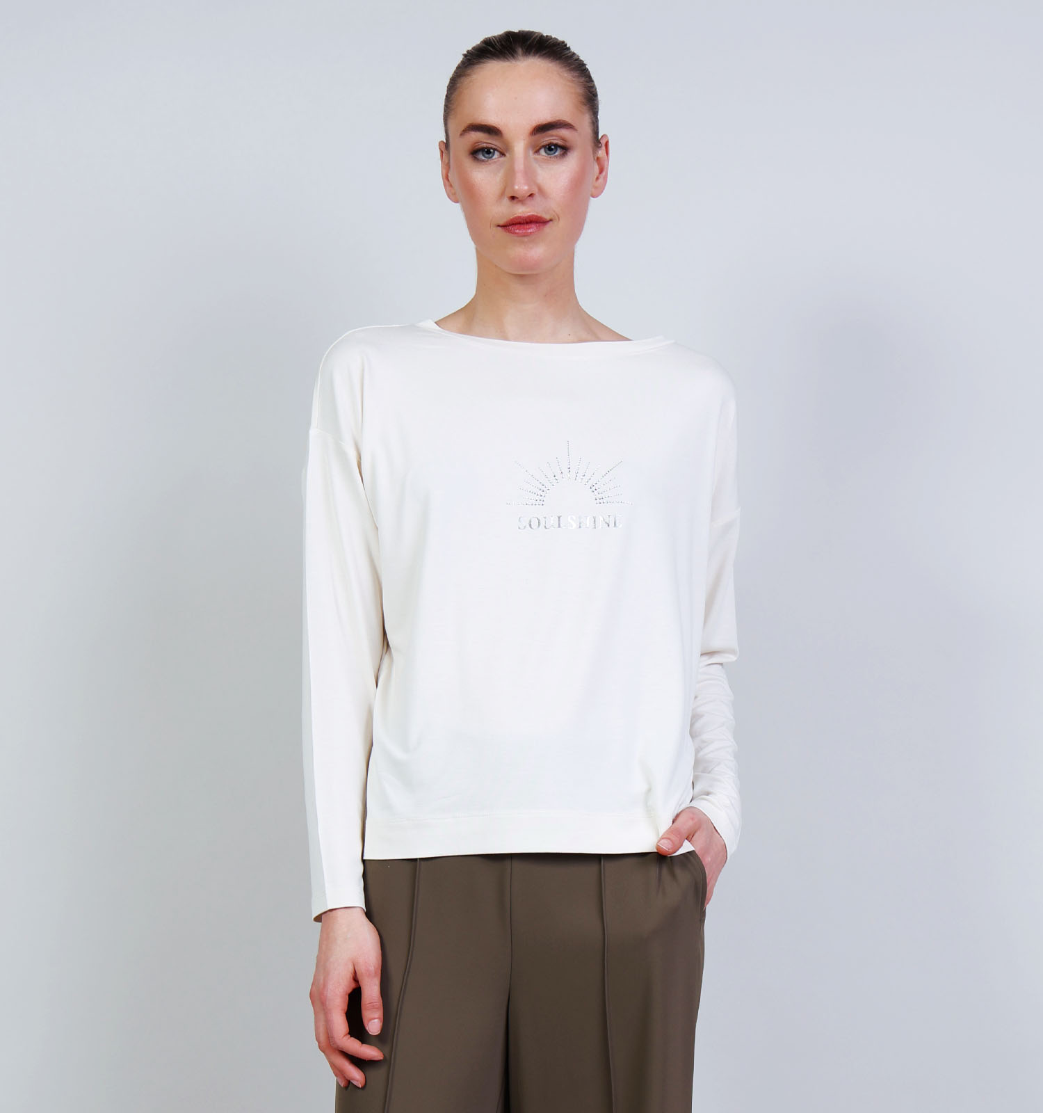 comma Ecru T-shirt met Lange Mouwen