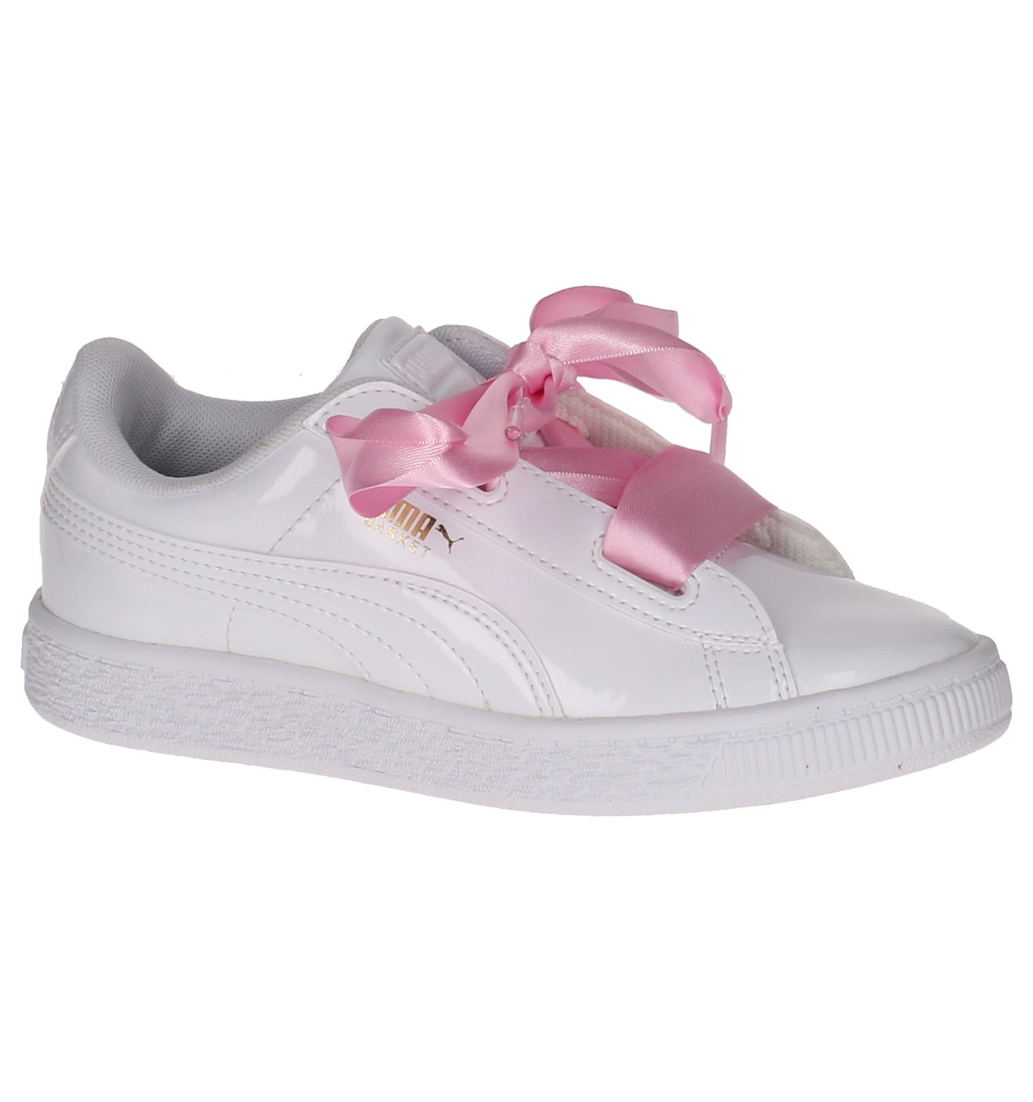 puma patent basket heart sneaker in white