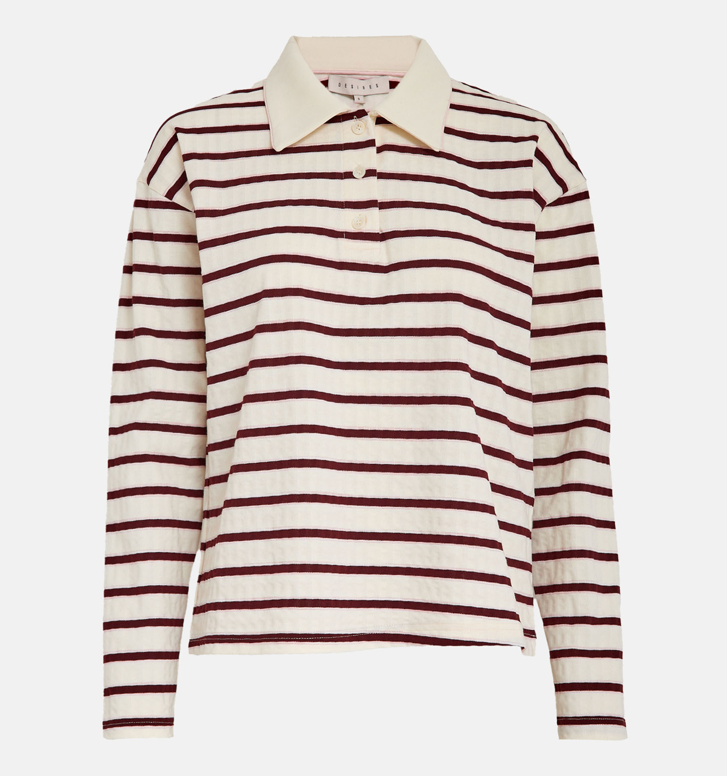 Desires Maiken Beige/Bordeaux Gestreepte Polo T-shirt