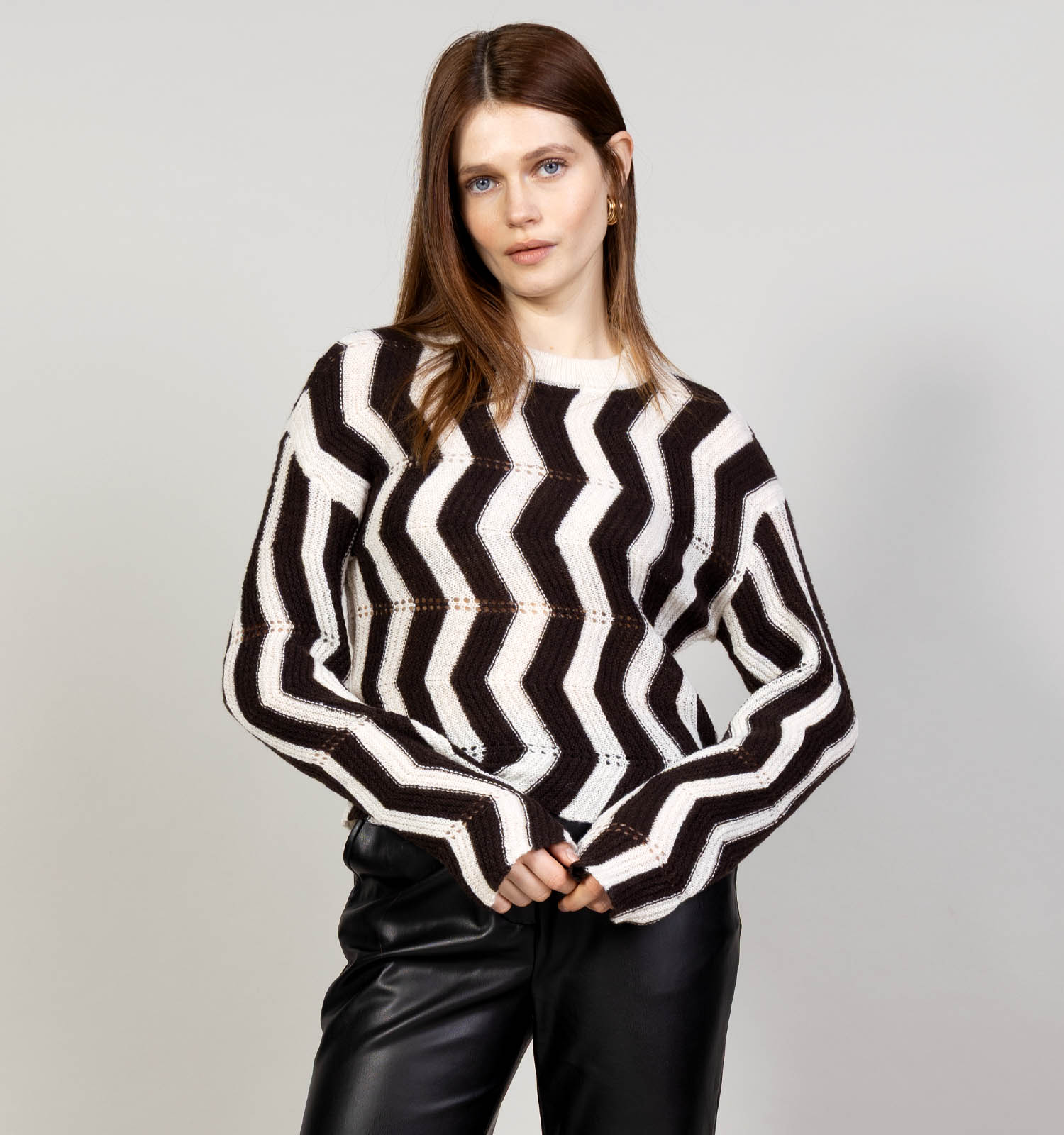 Vero Moda Libra Bruine/Ecru Trui Chevron