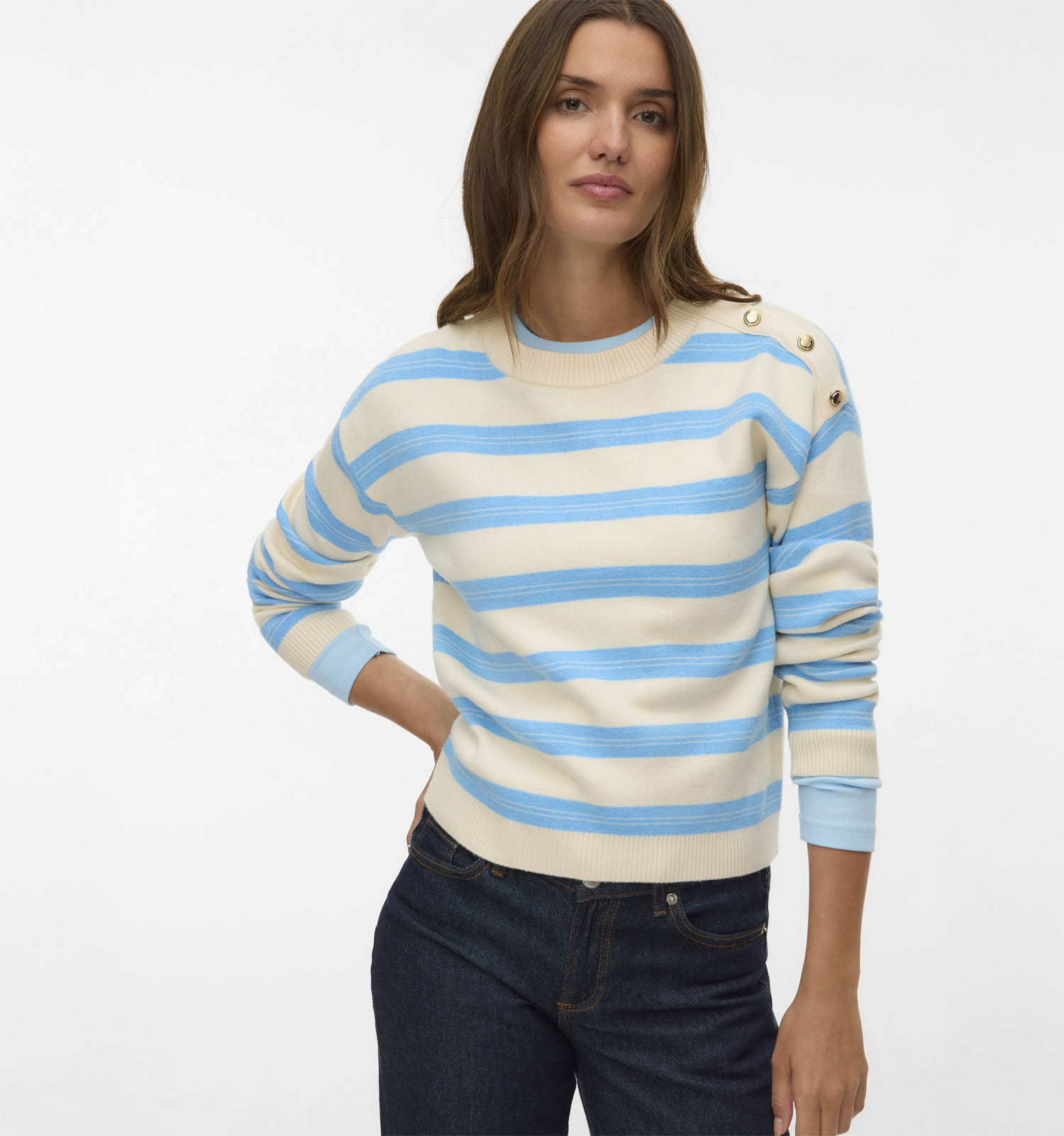 Vero Moda Gold Stripe Beige/Blauwe Trui