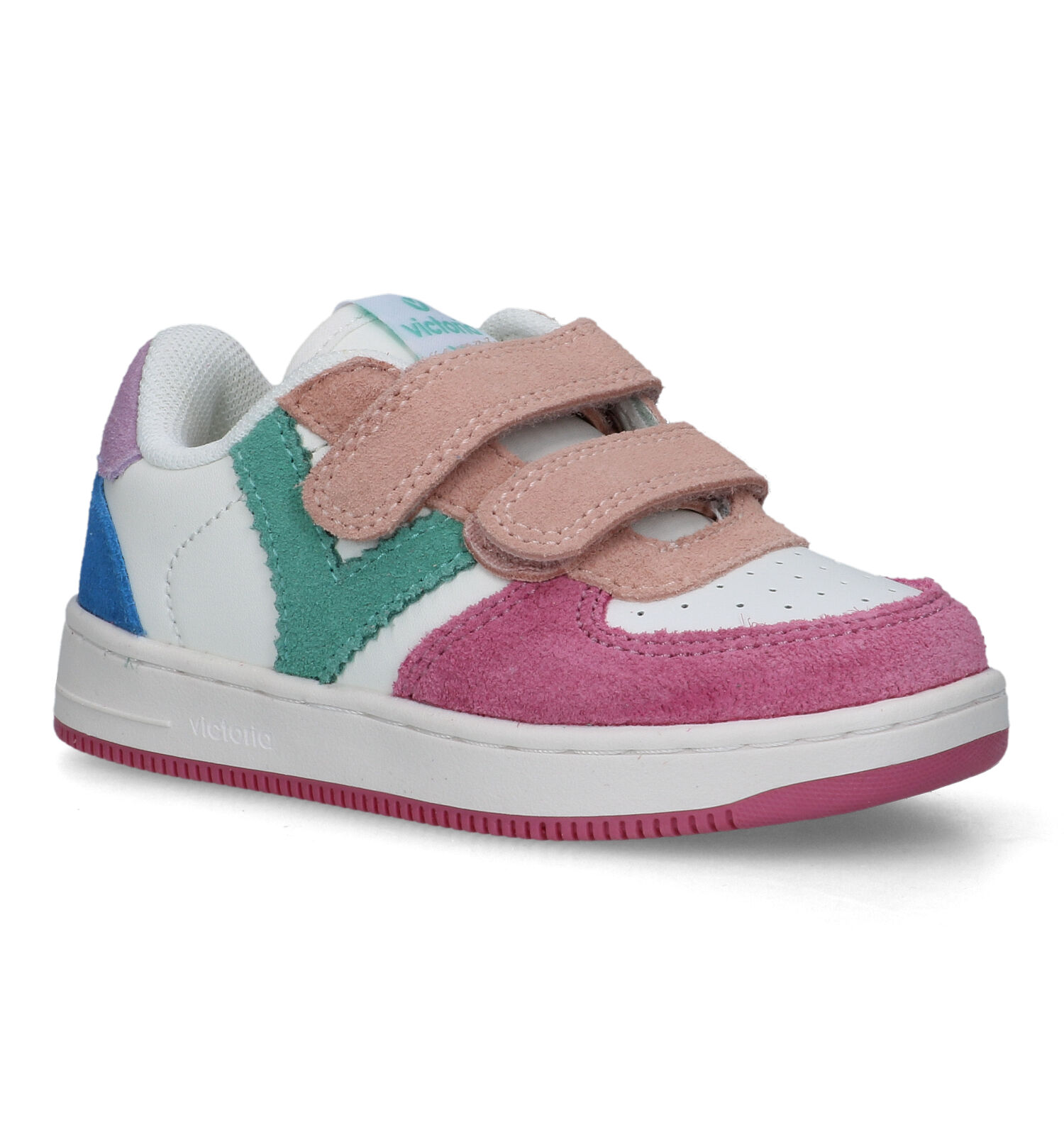 Victoria Tribe Kids Low Top Sneakers - Leather Look With Contrast Logo & Two-Strap Design