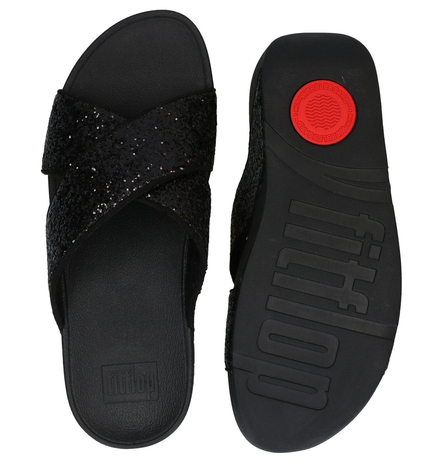 FitFlop Lulu Glitter Zwarte Slippers | TORFS.BE | Gratis verzend en retour