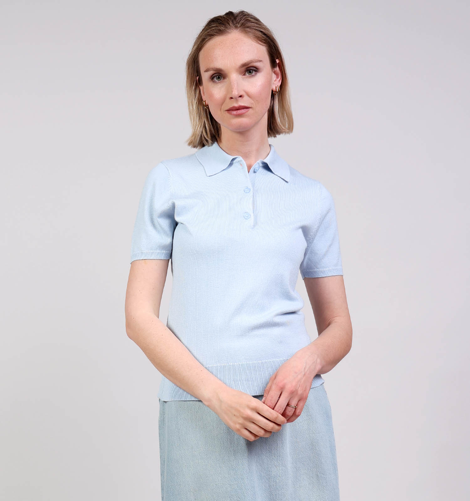 Minus Evania Polo Knit Lichtblauwe Polo T-shirt