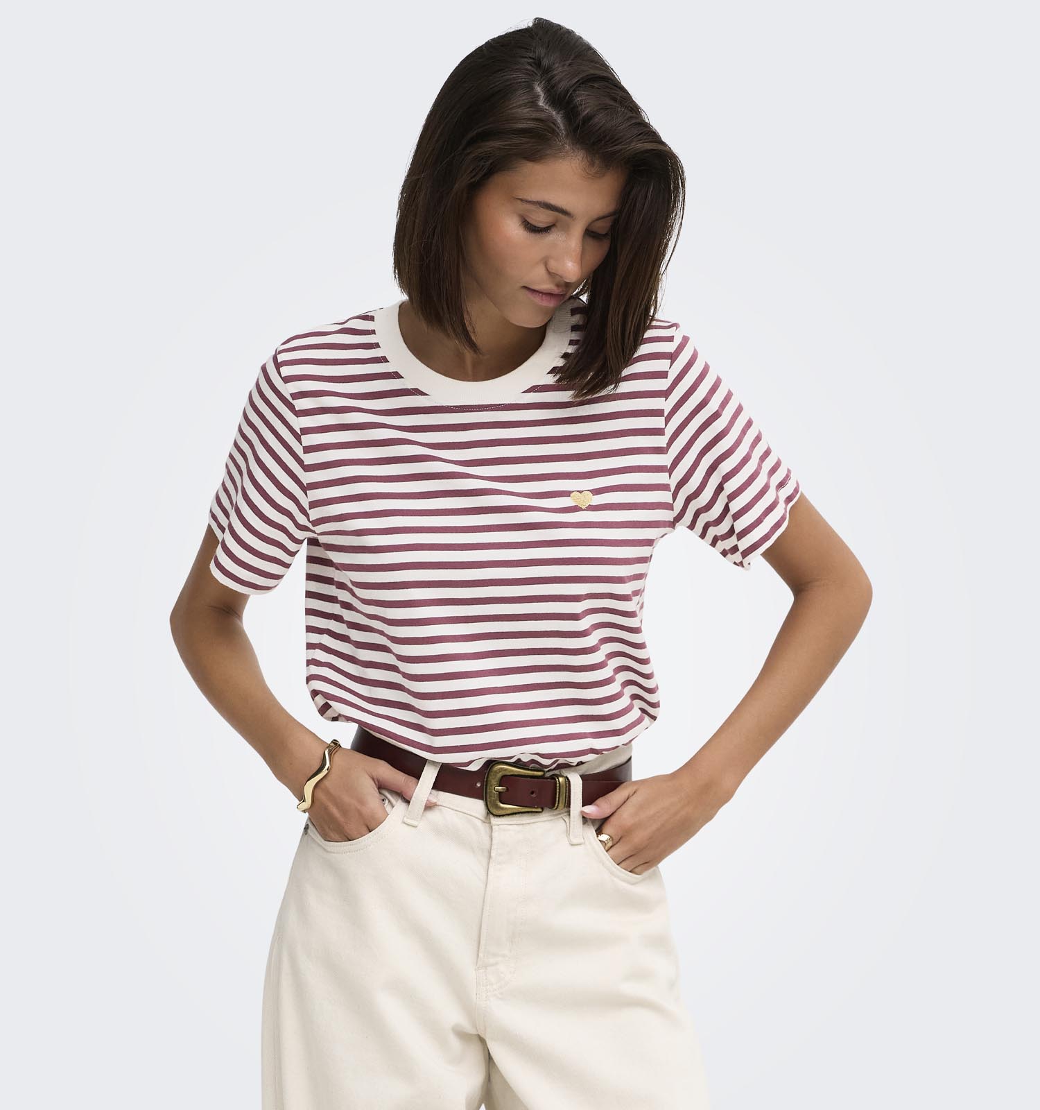 JDY Pisa T-shirt en Rouge/Blanc