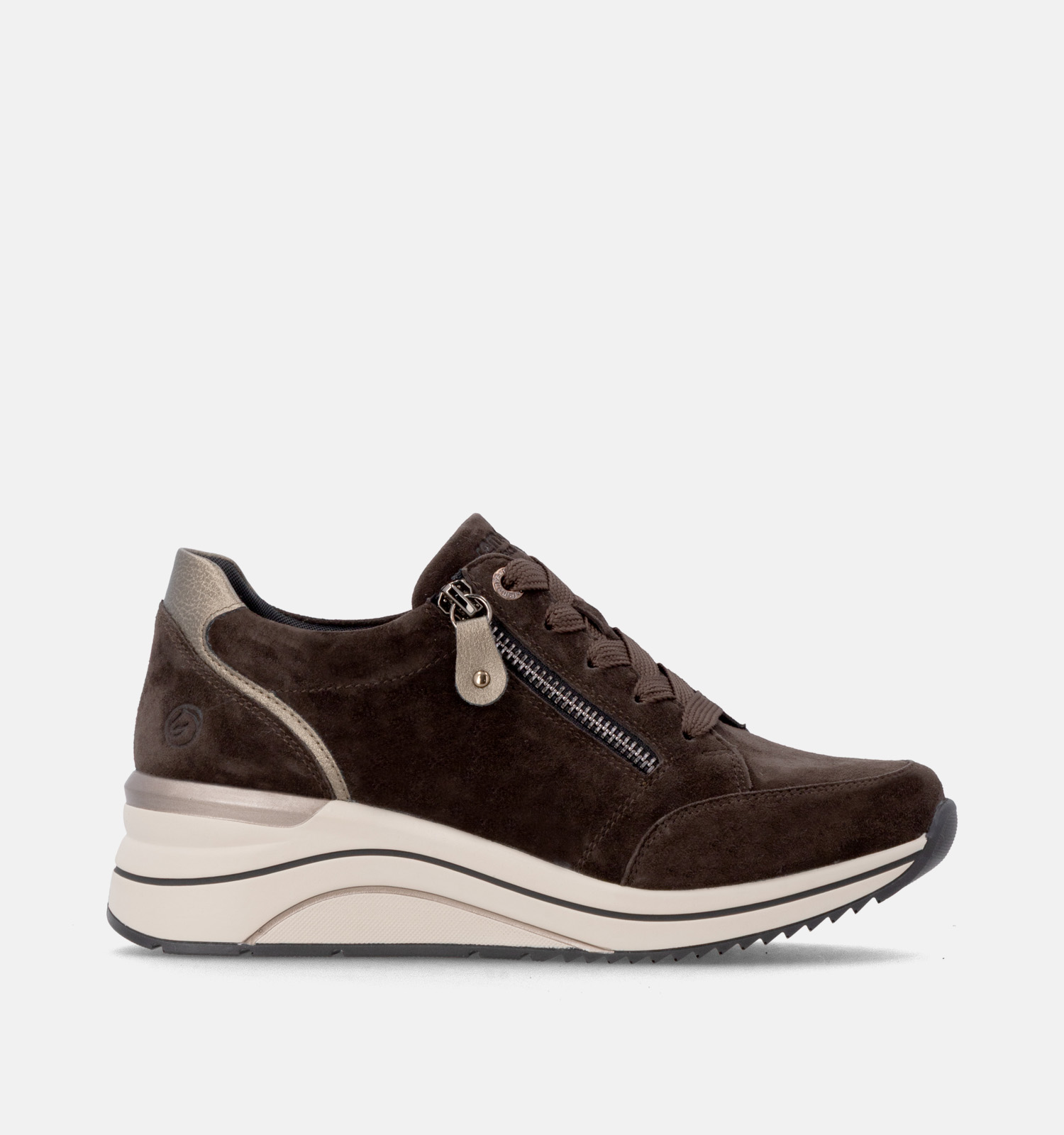 Remonte Chocoladebruine Rits-Veterschoenen met Sleehak