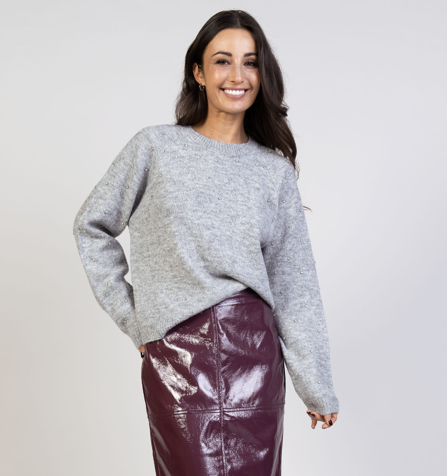 Pieces Pam Oversized Pearls Grijze Trui