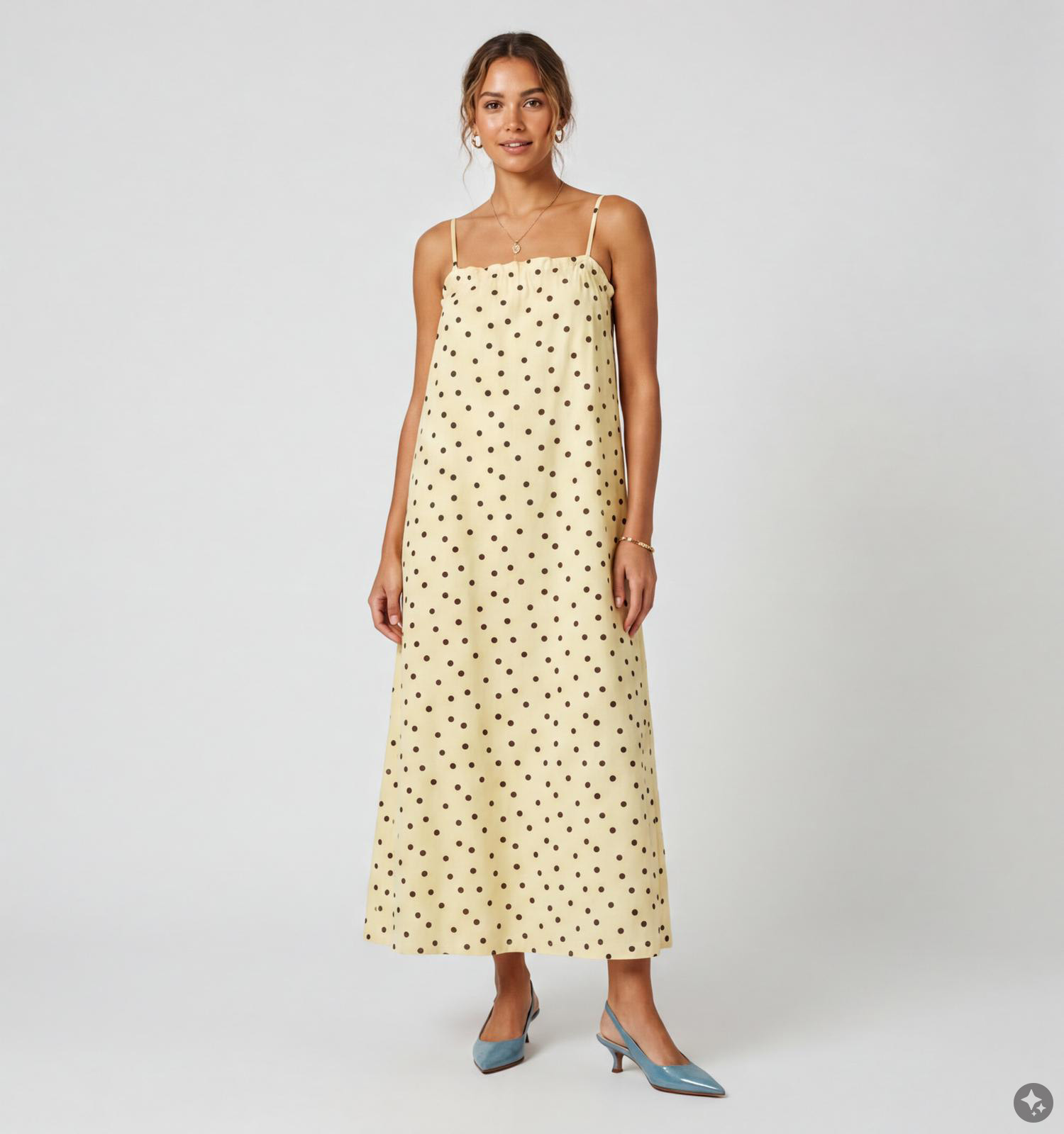 Pieces Parker Robe mi-longue à pois en Jaune