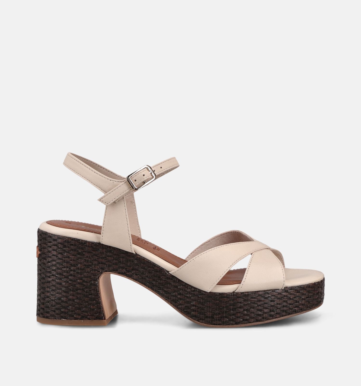 Tamaris Lichtbeige Sandalen op blokhak