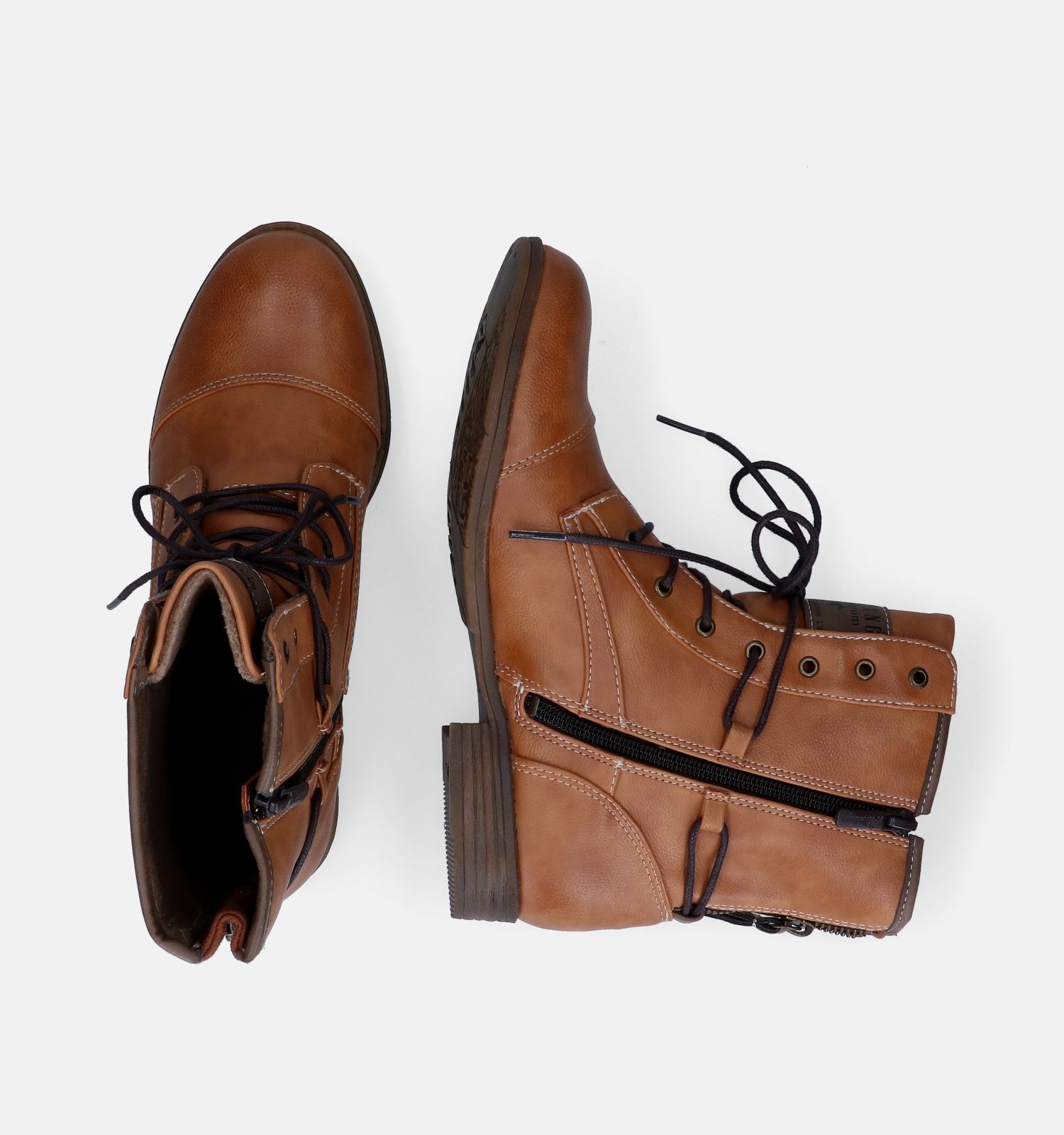 Mustang gevoerde enkelboots cognac Mustang gevoerde enkelboots cognac