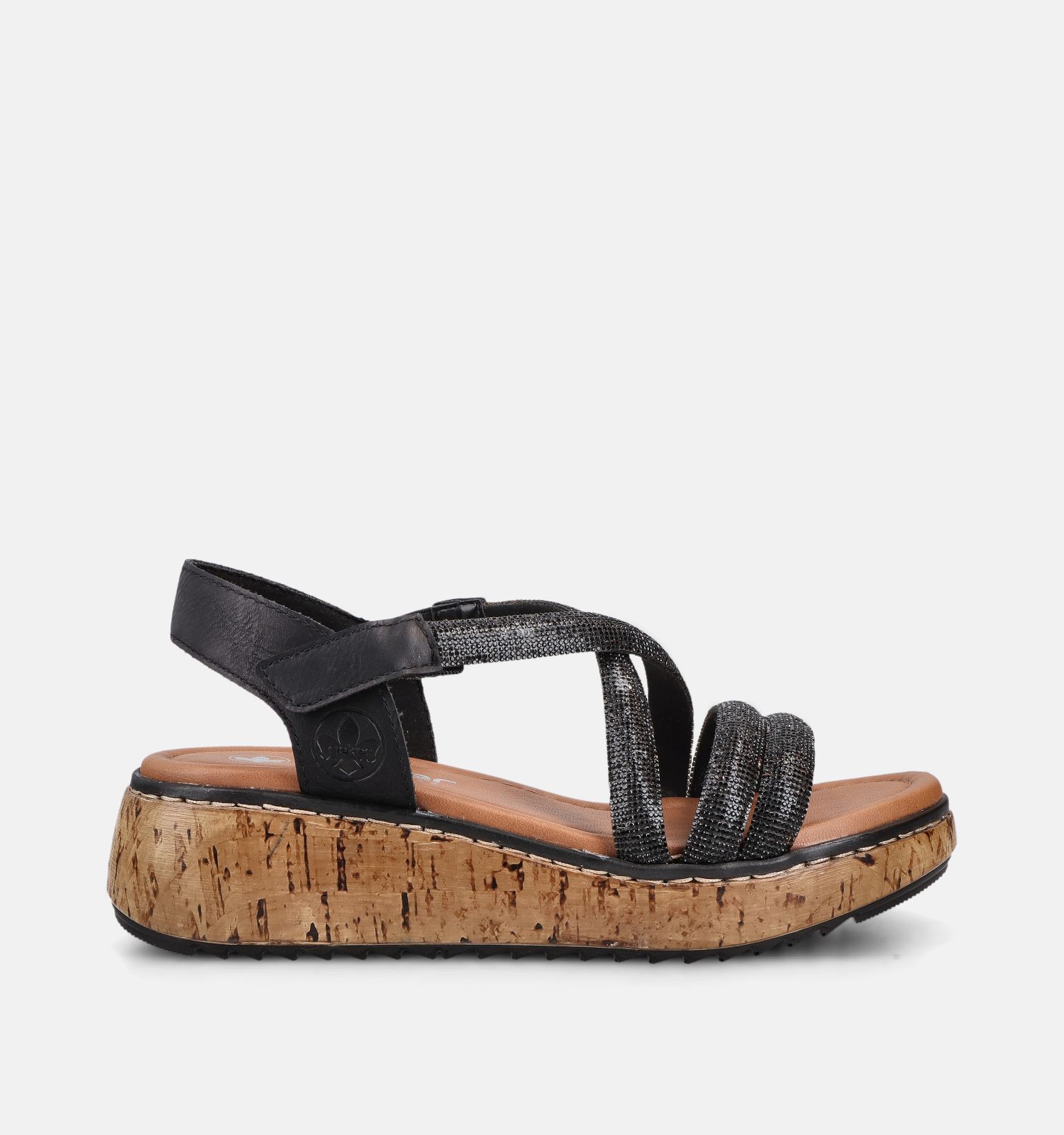 Rieker Zwarte Sandalen met sleehak