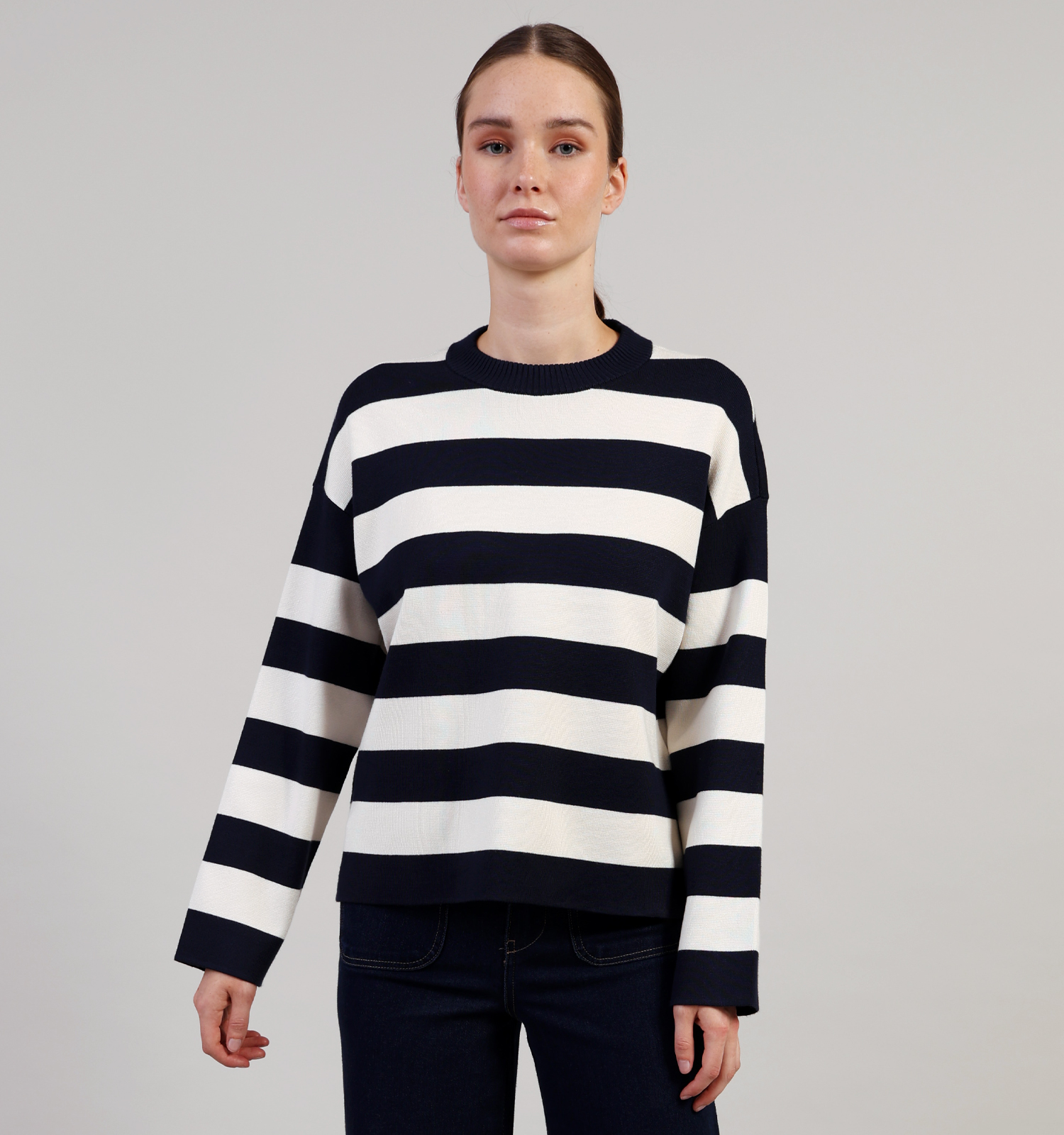 Vero Moda Silje Boxy Gestreepte Trui Beige/Zwart