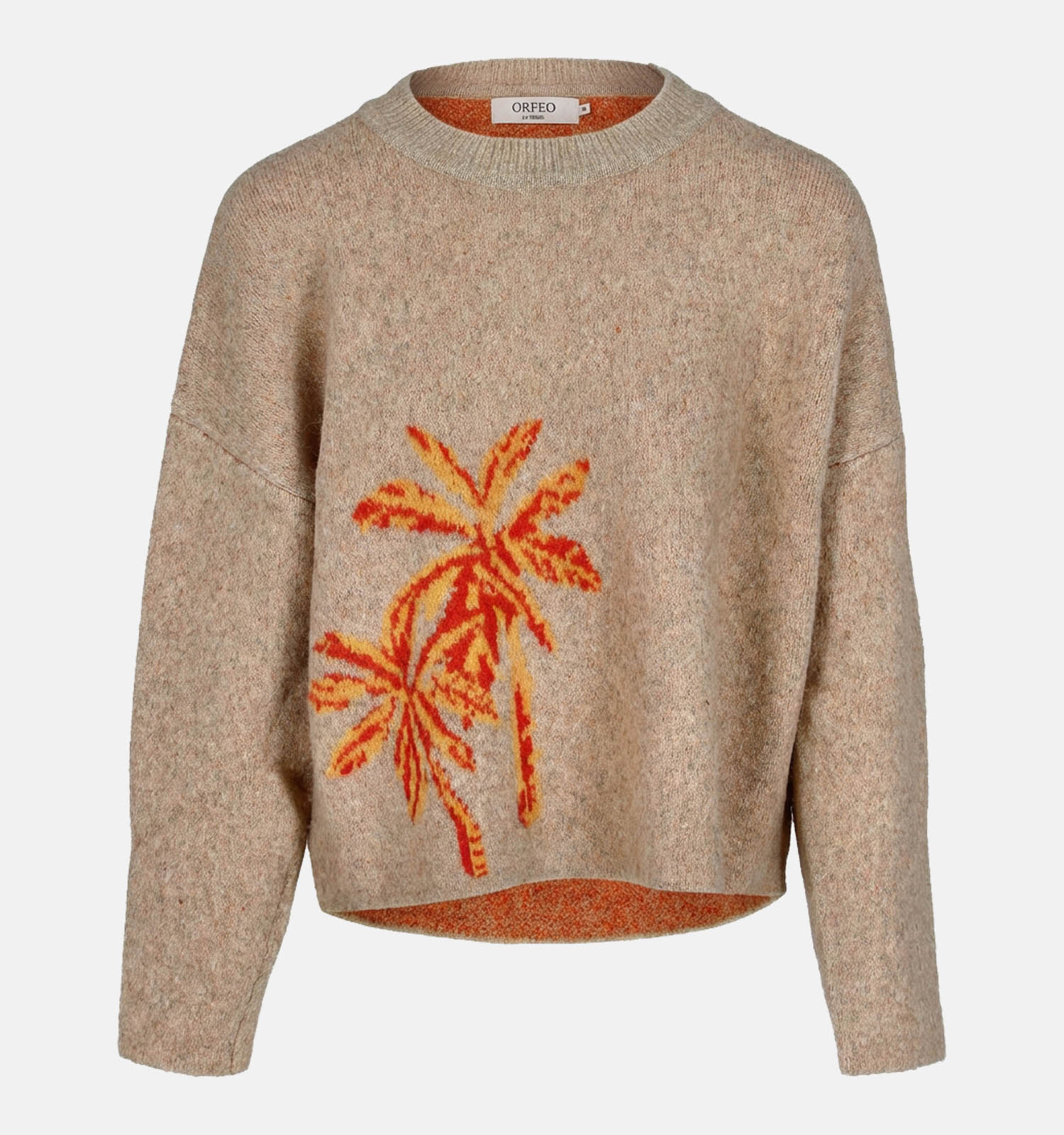 Orfeo Hermione Beige Trui met Palmbomen