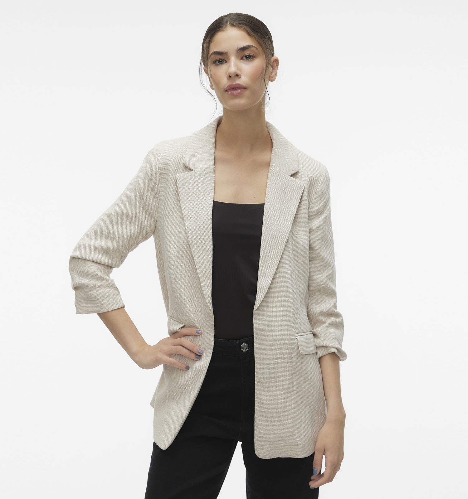 Vero Moda Frida Beige Blazer met 3/4 Mouwen