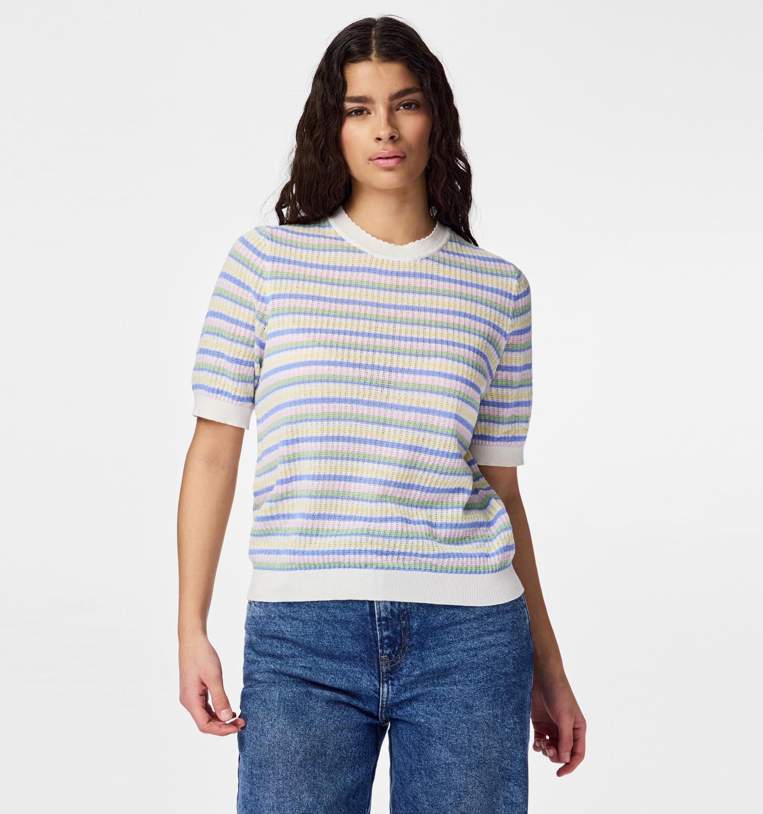 Pieces Diana Stripe Witte/Blauwe Gestreepte Trui