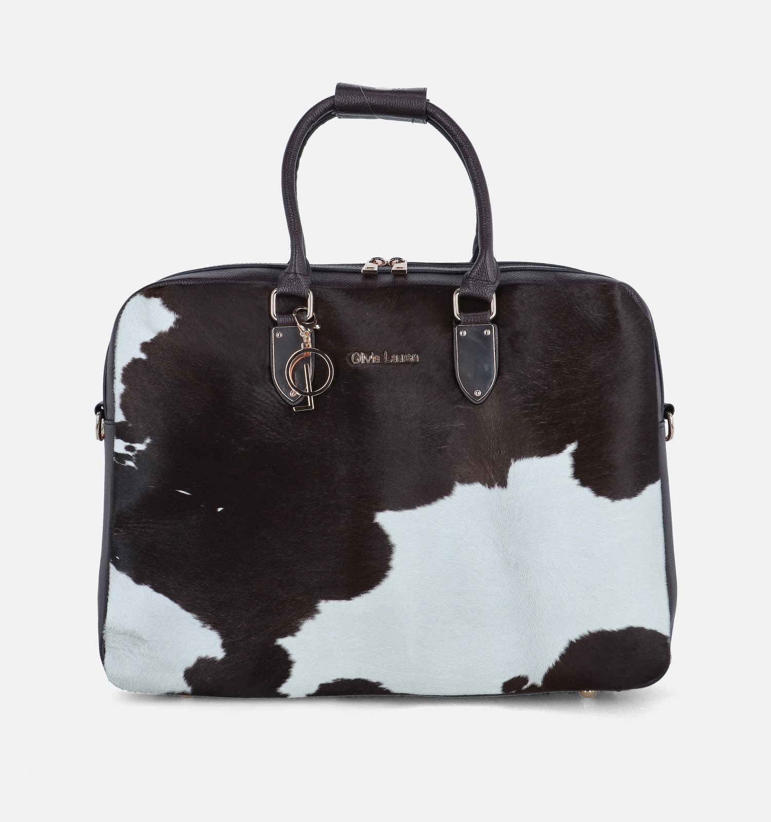 Olivia Lauren Cowhide Sac ordinateur en Brun foncé/Blanc